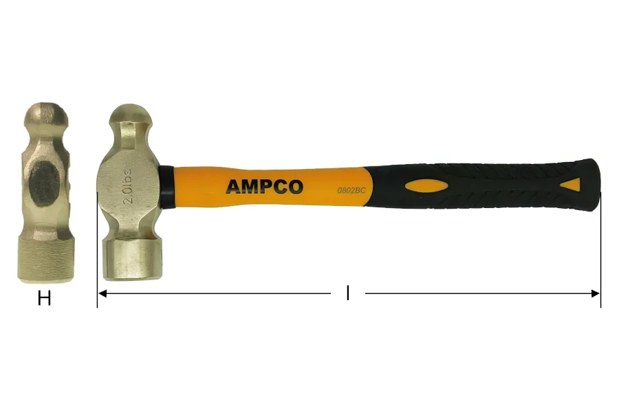 Bolkop hamer met fiber steel, 0,3 kg , vonkvrij AlBz Ampco FD1001