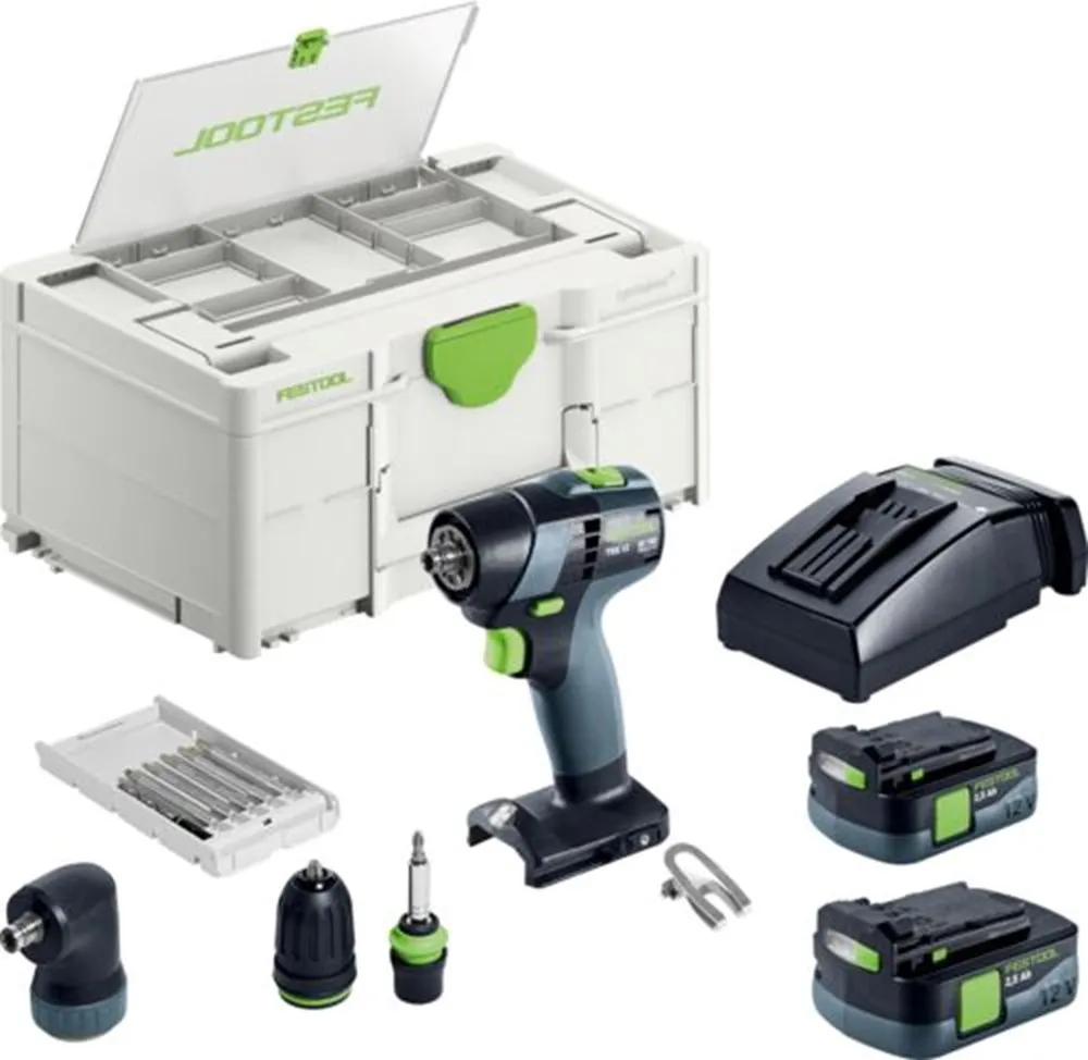FESTOOL ACCUBOORMACHINE TXS12 2.5SET MET 2XACCU 2.5AH + LADER TCL6