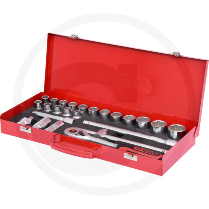KS TOOLS 1/2" CLASSIC DOPSLEUTELSET  16DELIGE SET MET 6KANT DOPPEN, VERLENGSTUK, BOUGIE DOPSLEUTEL, RATEL EN MEER