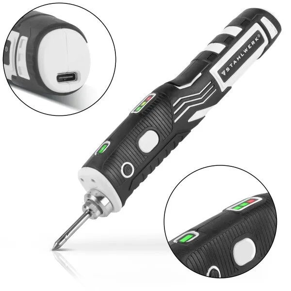 STAHLWERK BLK8 ST SNOERLOZE SOLDEERBOUT USBSOLDEERAPPARAAT | SOLDEERSTATION | SOLDEERPISTOOL MET 8 WATT VERMOGEN EN 480°C PIEK