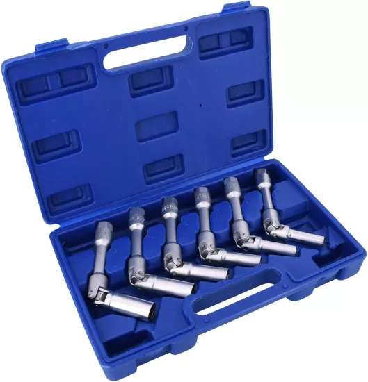 VERLENGDE BOUGIESLEUTEL SET  3/8'' AANSLUITING  BOUGIE DOP  KNIKBAAR  8 TOT 16 MM  BOUGIEDOPPEN